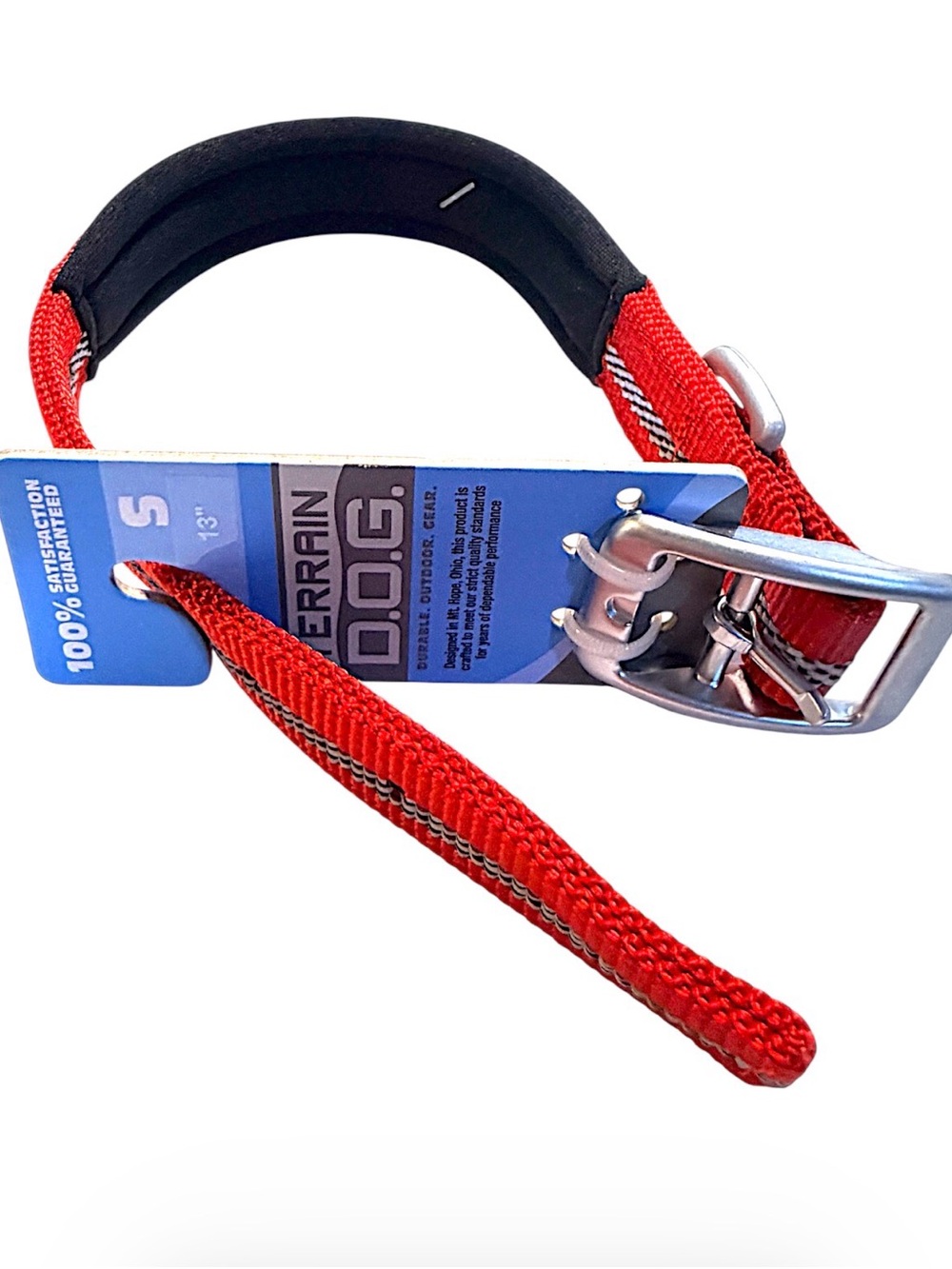 Terrain Dog Red Reflective Lined Padded Dog Collar Small 13” NWT